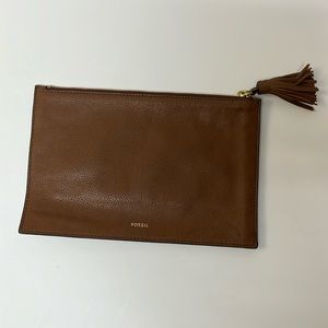 Fossil Clutch with Tassel Zipper, Brown